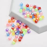 Alphabet Acrylic Beads Square injection moulding DIY & with letter pattern & enamel mixed colors Sold By G