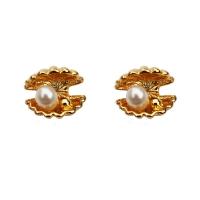 Freshwater Pearl Earrings Brass with Freshwater Pearl Shell real gold plated for woman mixed colors Sold By PC