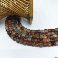 Perline naturali agata vena di drago, Cubo, lucido, DIY, colori misti, 7x8mm, Venduto per 38 cm filo