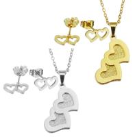 Fashion Stainless Steel Jewelry Sets Stud Earring & necklace Heart plated for woman 14*23mm 1.5mm 11.5*6mm Length 17 Inch Sold By Set