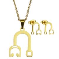 Conjuntos de joyería de acero inoxidable, Pendiente de stud & collar, para mujer, dorado, 16*21mm,1.5mm,8*10mm, longitud 17 Inch, Vendido por Set