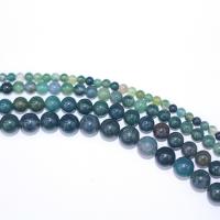 Natürliche Moos Achat Perlen, rund, DIY, grün, verkauft per 40 cm Strang