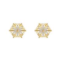 Zinc Alloy Stud Earring Snowflake for woman & with rhinestone golden Sold By Pair