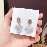 Crystal Earrings Sequins with Alloy & Crystal 925 thailand sterling silver post pin for woman & with rhinestone golden Sold By Pair