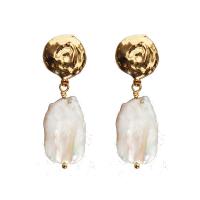 Freshwater Pearl Earrings Brass with Freshwater Pearl 925 thailand sterling silver post pin 18K gold plated for woman mixed colors Sold By PC