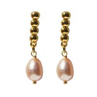 Pendientes de Perlas de Freshwater, metal, con perla, chapado en oro real, para mujer, color mixto, 32x7mm, Vendido por UD