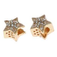 Perles European en alliage de zinc, étoile, DIY & avec strass, doré, 10x10x9mm, Vendu par PC