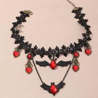 Halloween Necklace Zinc Alloy with Lace & Acrylic with 3.34 extender chain plated Halloween Design & fashion jewelry & Halloween Jewelry Gift & for woman black and red Length 13.62 Inch Sold By PC