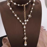 Zinc Alloy Sweater Chain Necklace with Plastic Pearl with 3.54 extender chain real gold plated fashion jewelry & for woman Length 23.62 Inch Sold By PC