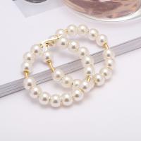 Oorbel sieraden, Roestvrij staal, met Plastic Pearl, plated, mode sieraden & voor vrouw, gouden, 30x2mm, Verkocht door pair