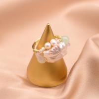 Édesvízi gyöngy Finger Ring, Sárgaréz, -val Édesvízi gyöngy, arany színű aranyozott, különböző méretű a választás & a nő, 30mm, Által értékesített PC