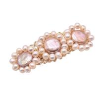Hair Barrettes Freshwater Pearl with Brass 18K gold plated for woman 67mm Sold By PC