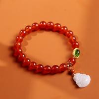 Red Agate Bracelets with Yunnan Red Agate & Jadeite 14K gold plated for woman 14-16cm 8mm Sold By Strand