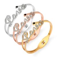 Stainless Steel Cuff Bangle Alphabet Letter plated fashion jewelry & with rhinestone Sold By PC