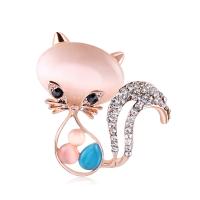Cats Eye Brooch Zinc Alloy with Cats Eye for woman & with rhinestone mixed colors Sold By PC