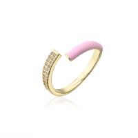 Cubic Zircon Brass Finger Ring 18K gold plated Adjustable & micro pave cubic zirconia & for woman & enamel 18mm Sold By PC