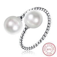 925 Sterling Silver Cuff Finger Ring with Plastic Pearl plated adjustable & for woman 8mm US Ring Sold By PC