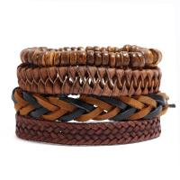 Fashion Create Wax Cord Bracelets Cowhide with Linen & Coco & Wax Cord 4 pieces & Adjustable & handmade & Unisex 17-18cm 6cm Sold By Set