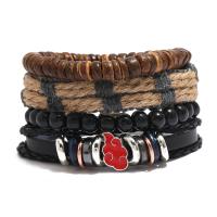 Fashion Create Wax Cord Bracelets Cowhide with Linen & Coco & PU Leather & Wax Cord & Copper Coated Plastic & Zinc Alloy 4 pieces & Adjustable & handmade & Unisex 17-18cm 6cm Sold By Set