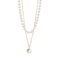Collar de perlas de plástico, Partículas de acero, con Perlas plásticas, con 2.36inch extender cadena, Doble capa & para mujer, dorado, longitud 15.75 Inch, Vendido por UD