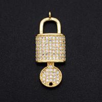 Cubic Zirconia Micro Pave Brass Connector Lock and Key plated DIY & micro pave cubic zirconia mixed colors Sold By PC