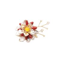 Freshwater Pearl Brooch with Gemstone & Brass Flower for woman & with rhinestone white 60mm Sold By PC