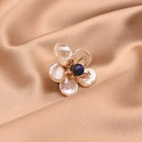 Freshwater Pearl Brooch with Gemstone & Brass Flower & for woman & with rhinestone 25mm Sold By PC