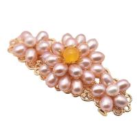 Hair Barrettes Freshwater Pearl with Brass 18K gold plated for woman white 65mm Sold By PC