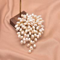 Freshwater Pearl Brooch with Brass 18K gold plated & for woman & with rhinestone white 40-100mm Sold By PC