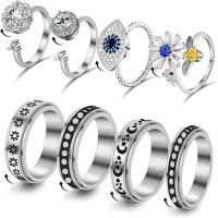 Stainless Steel Cuff Finger Ring 8 pieces & adjustable & micro pave cubic zirconia & for woman US Ring Sold By Set