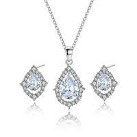 Cubic Zirconia Micro Pave Zinc Alloy Jewelry Sets Stud Earring & necklace with Cubic Zirconia plated for woman nickel lead & cadmium free Sold By Set