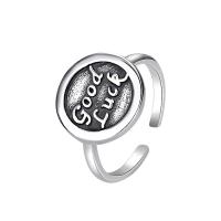 925 Sterling Silver Cuff Finger Ring Flat Round plated Unisex & adjustable & with letter pattern 1.38mm 1.95mm US Ring Sold By PC