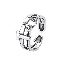 925 Sterling Silver Cuff Finger Ring hammer plated vintage & adjustable & for woman & hollow US Ring Sold By PC