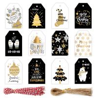 Paper Label Tag Rectangle printing Christmas Design white and black Sold By Lot