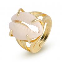 Shell Vinger Ringen, Messing, met Trumpet Shell, plated, voor vrouw, meer kleuren voor de keuze, nikkel, lood en cadmium vrij, 21x22x28mm, Verkocht door PC