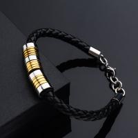 PU Leather Cord Bracelets Stainless Steel with PU Leather plated for man Length 21.5 cm Sold By PC