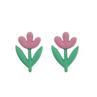 Zinc Alloy Stud Earring Flower stoving varnish for woman mixed colors Sold By Lot