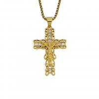 Nehrđajućeg čelika križa Privjesci, Nehrđajući čelik, Raspelo križ, zlatna boja pozlaćen, modni nakit & s Rhinestone, zlatan, nikal, olovo i kadmij besplatno, Prodano By PC