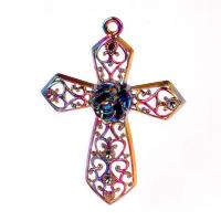 Tibetan Style Cross Pendants, colorful plated, DIY, multi-colored, 91x61x14mm, Length:45 cm, Sold By PC