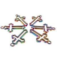 Tibetan Style Cross Pendants, colorful plated, DIY, multi-colored, 38x21mm, Length:45 cm, Sold By PC