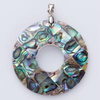 Natural Abalone Shell Pendants Zinc Alloy with Abalone Shell Round mixed colors Sold By PC