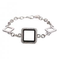Floating Locket Bracelet Zinc Alloy with Glass Square plated Adjustable & Unisex & with rhinestone Length 23 cm Sold By PC