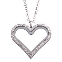 Fashion Locket Necklace Zinc Alloy with Glass Heart plated for woman & with rhinestone Length 60 cm Sold By PC