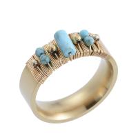 Stainless Steel Finger Ring with turquoise for woman mixed colors 7mm Sold By PC