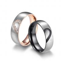 Titanium Steel Finger Ring plated with heart pattern  & with rhinestone 6mm US Ring Sold By PC