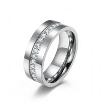 Titanium Steel Finger Ring plated Unisex & micro pave cubic zirconia 8mm US Ring Sold By PC