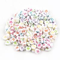 Grânulos acrílicos de alfabeto, acrilico, DIY & com padrão de carta, multi colorido, 11.20x4.50mm, 100PCs/Bag, vendido por Bag
