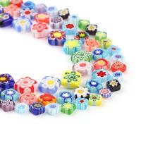 Millefiori Scheibe Lampwork Perlen, Quadrat, Kunstdruck, DIY, gemischte Farben, verkauft per 38 cm Strang