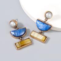 Pendientes de Aleación de Zinc, con Perlas de plástico ABS & resina, chapado, Joyería & para mujer, azul, 49x26mm, Vendido por Par