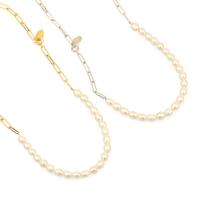 Freshwater Pearl Brass Necklace with pearl plated fashion jewelry & for woman Length 17 Inch Sold By PC